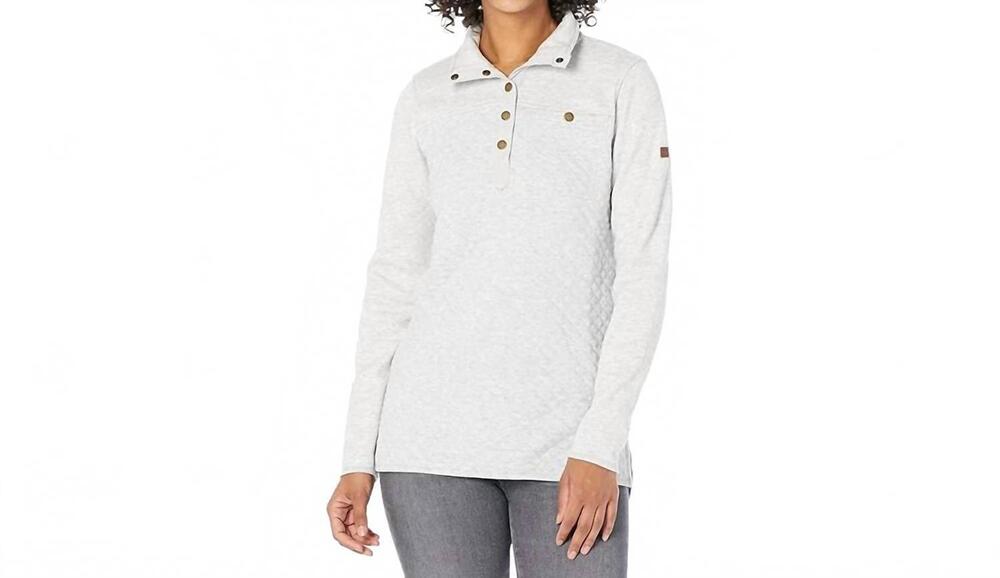 NEW L.L.BEAN quilted sweatshirt mock neck tunic in light gray heather